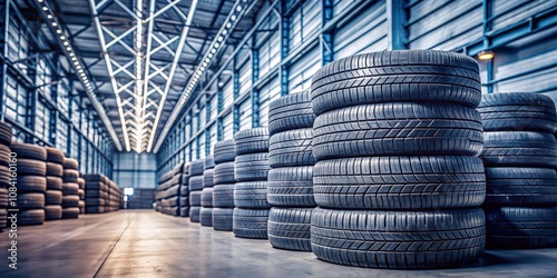 Tire Stacks in Warehouse, Tire Storage, Automotive Parts, Tire Industry photo