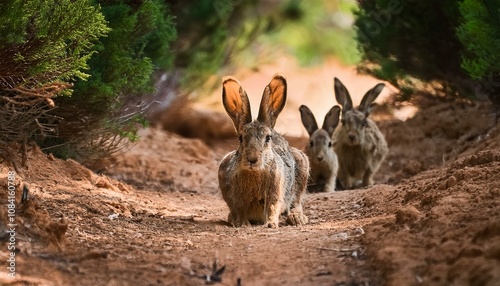 Familia de conejos en el bosque