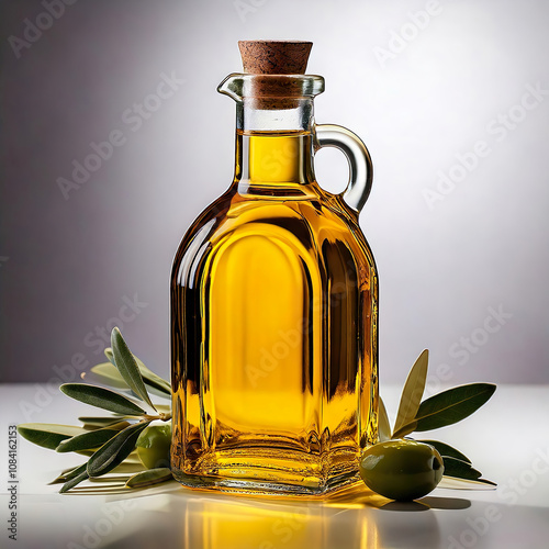 Clear Glass Bottle of Golden Olive Oil