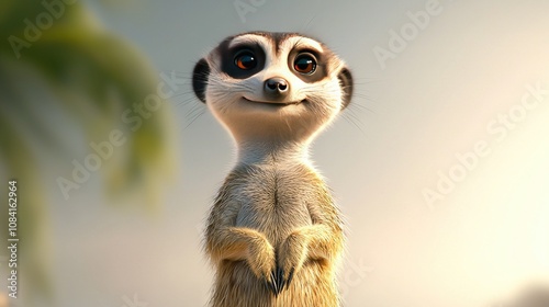 Wallpaper Mural   A meerkat stands tall on hind legs against a palm tree background Torontodigital.ca