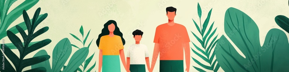 Fototapeta premium Family bonding in nature urban park illustration lush environment front view connection and togetherness