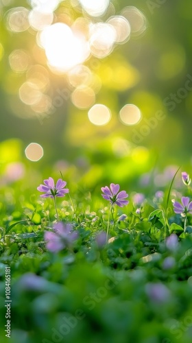 Gentle sunlight illuminates a vibrant wildflower meadow in springtime tranqui...