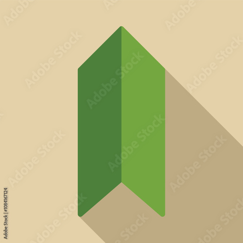 Minimalist green arrow pointing upward symbolizing growth, success, and achievement, with long shadow on beige background