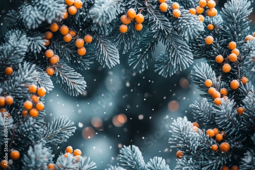 A festive winter wreath adorned with vibrant berries and pine branches in a s...