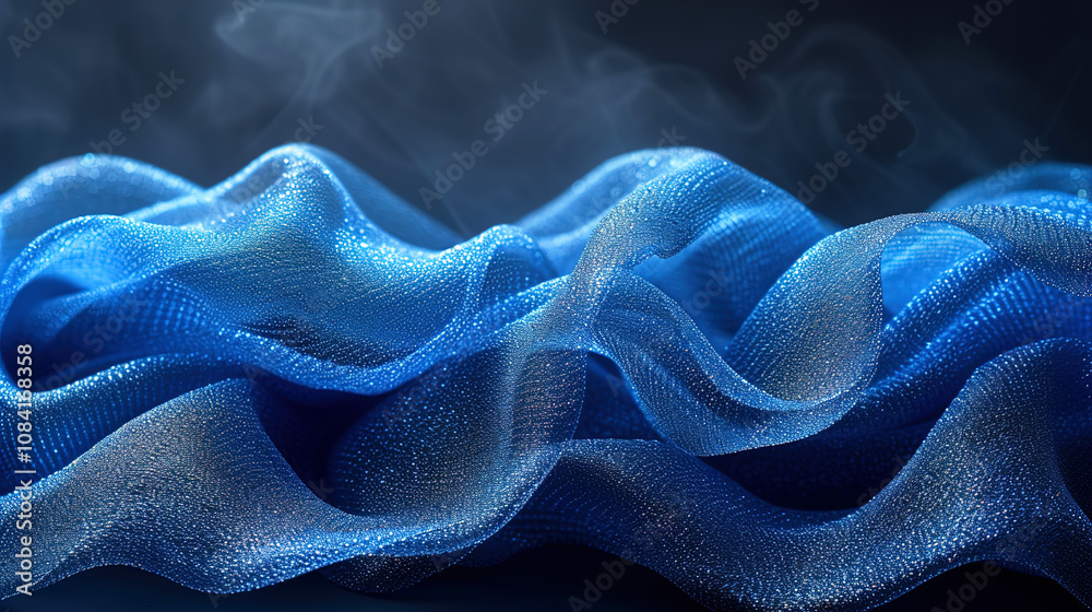 Obraz premium Blue Ribbon Fabric, Closeup View On Blue Background 