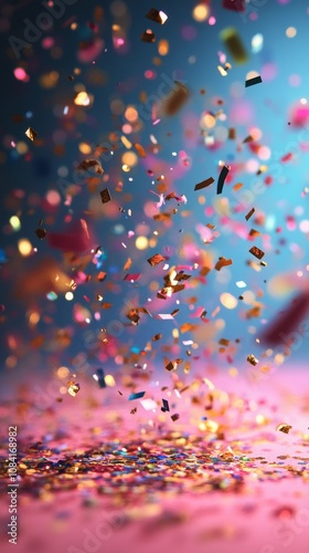 Colorful confetti falling against a blurred background during a festive celeb...