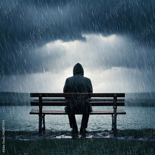 Adjustment Disorder Depressed Mood Under Rainy Sky