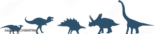 Set of prehistoric dinosaurs silhouettes isolated on white background