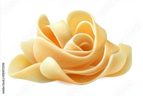 Freshly made yellow pasta sheets stacked on top of each other in a creative a...