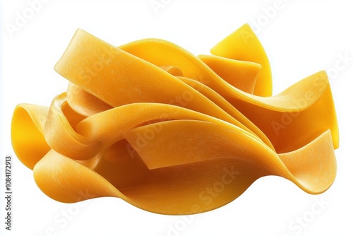 Freshly made yellow pasta sheets stacked on top of each other in a creative a...