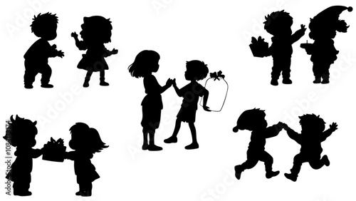 Stylish silhouettes set of Christmas children