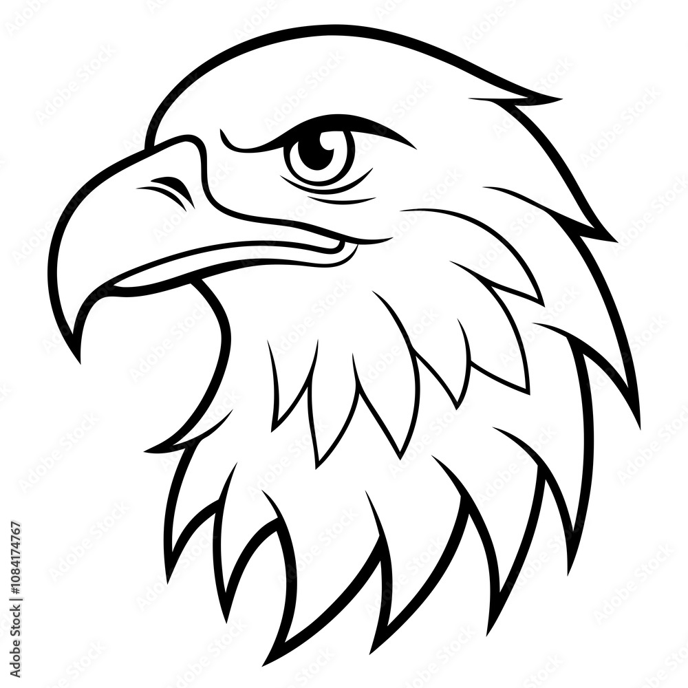 Obraz premium Eagle Head Line Art Silhouette Vector Illustration on White Background