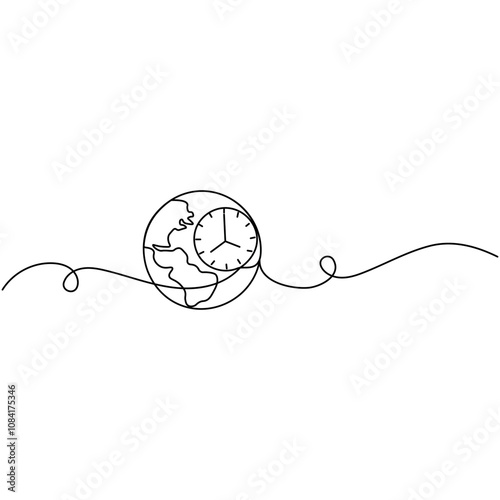 World earth hour single line art, continuous one line drawing of Isolated outline vector icon