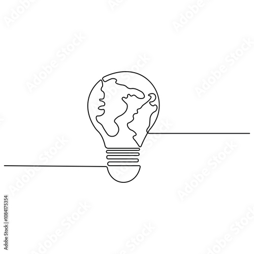 World earth hour single line art, continuous one line drawing of Isolated outline vector icon