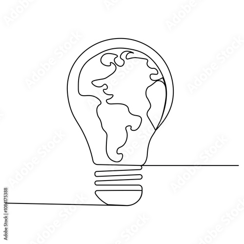  World earth hour single line art, continuous one line drawing of Isolated outline vector icon