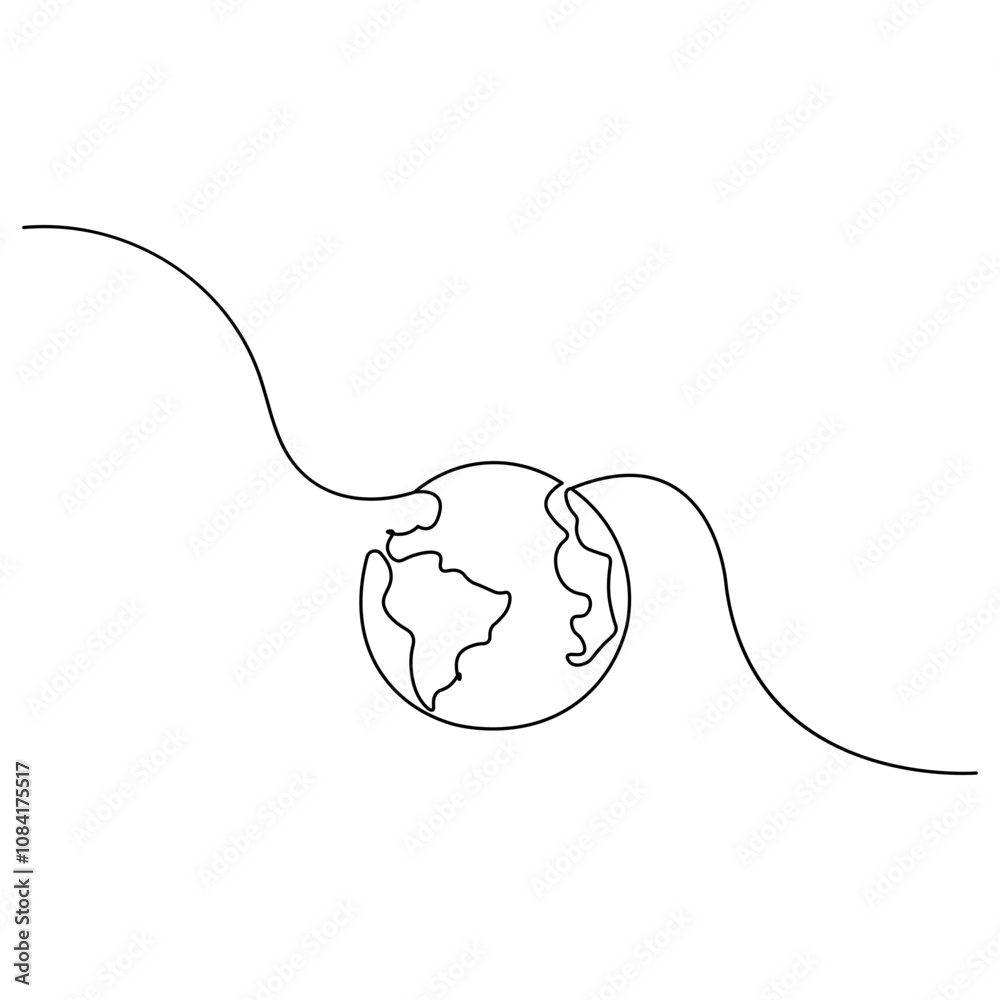 Obraz premium World earth hour single line art, continuous one line drawing of Isolated outline vector icon