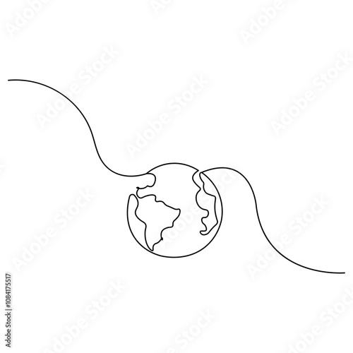 World earth hour single line art, continuous one line drawing of Isolated outline vector icon