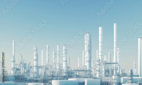 modern petrochemical plant with reactors and converters under heavy sky with copy space