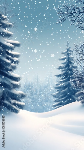 Snowfall over a serene river in a tranquil forest during winters early mornin...