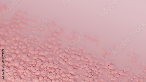 Baby pink bubbles over pink surface, monochromatic abstract background. Digital 3D rendering. No AI.