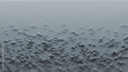 Bubbles over gray surface, abstract background. Digital 3D rendering. No AI.