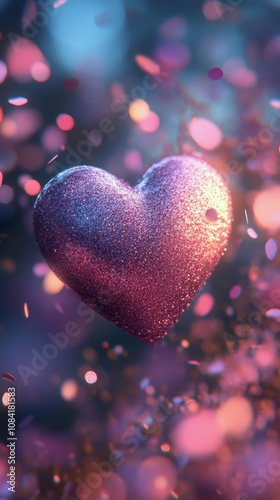 A sparkling purple heart floating amidst a magical background of soft lights ...