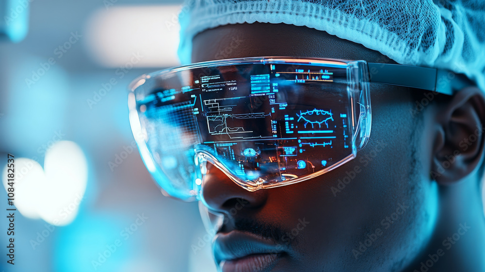 Innovative technology is showcased through close up of person wearing ...