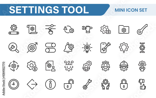Settings and Maintenance Icon Set. Sleek and functional icons for user interfaces, perfect for enhancing apps and websites with intuitive navigation for settings, updates, and maintenance.