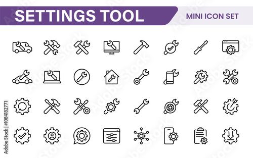 Settings and Maintenance Icon Set. Sleek and functional icons for user interfaces, perfect for enhancing apps and websites with intuitive navigation for settings, updates, and maintenance.