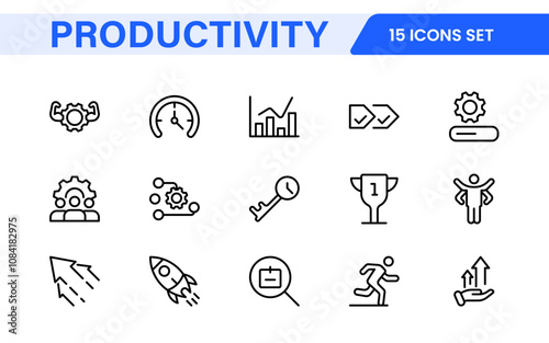 Productivity Icon Set. Modern and inspiring icons designed to enhance efficiency and organization, perfect for productivity apps, task management tools, and workflow solutions.