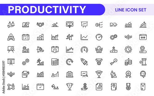 Productivity Icon Set. Modern and inspiring icons designed to enhance efficiency and organization, perfect for productivity apps, task management tools, and workflow solutions.