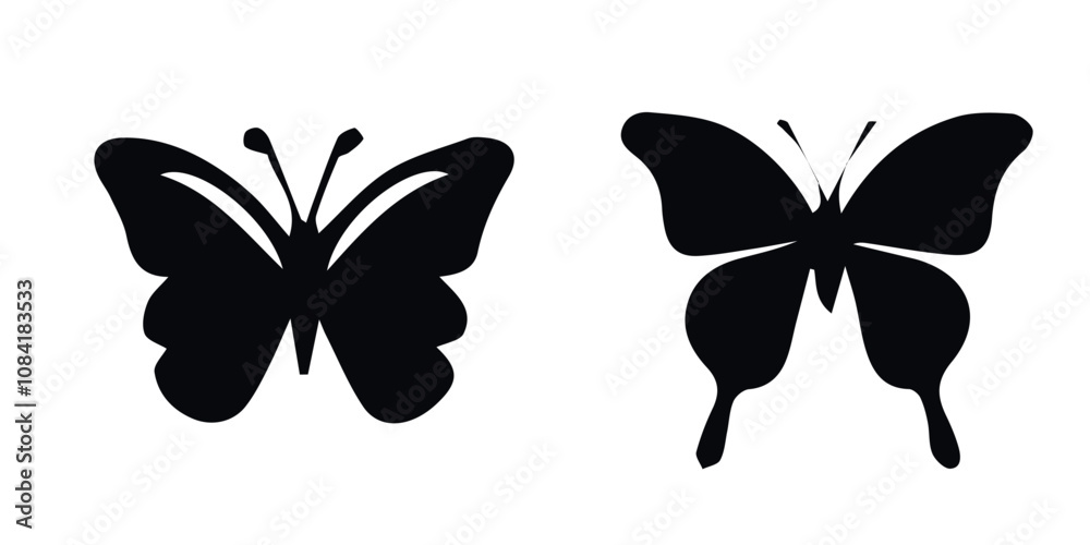 Fototapeta premium Black and white butterfly set silhouette vector art illustration
