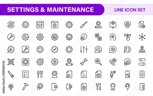 Settings and Maintenance Icon Set. Sleek and functional icons for user interfaces, perfect for enhancing apps and websites with intuitive navigation for settings, updates, and maintenance.