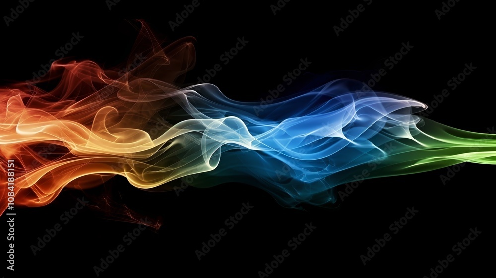 Fototapeta premium Wallpaper Colorful smoke is flowing on black background forming abstract shapes