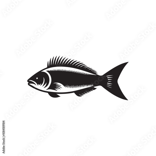  Vector illustration silhouette of haddock fish,   fish silhouette black vector art illustration 
