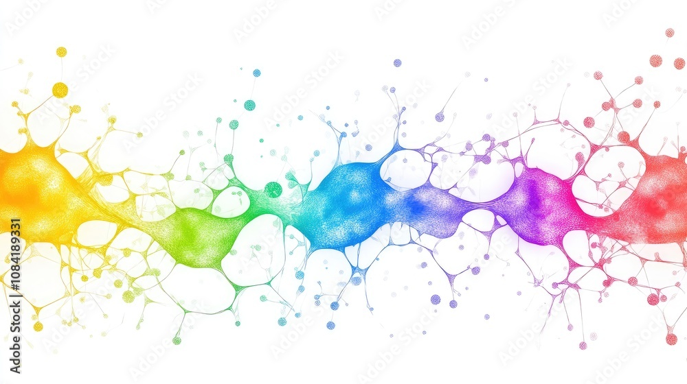 Obraz premium Abstract Background with Rainbow-Colored Brain Cells or Neurons on White Background. Neural Network and Medical Technology Design