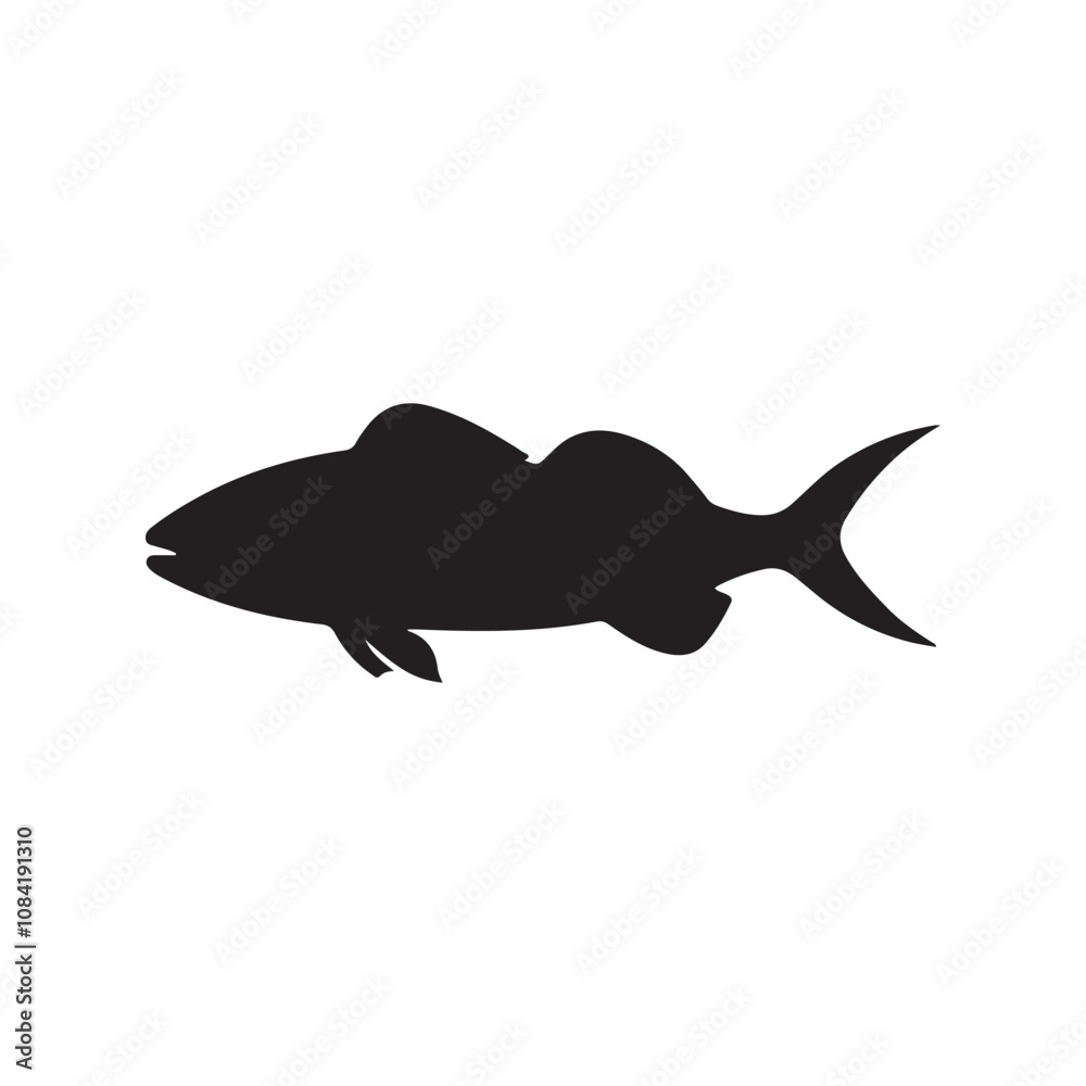 Fototapeta premium Vector illustration silhouette of haddock fish, fish silhouette black vector art illustration 
