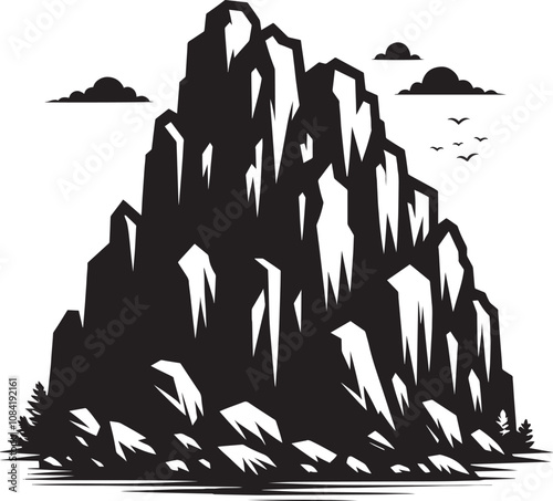 Rock mountain silhouette vector illustration isolated on a white background