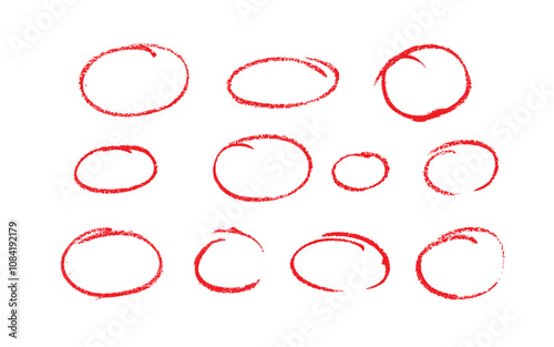 Set of sketch contours of a ellipse on white background, drawn manually with a single line marker. An empty element for marking, highlighting important things, Vector format
