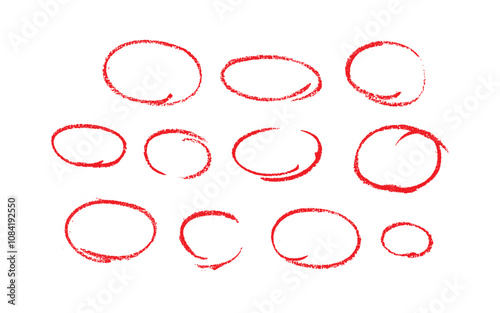 Set of sketch contours of a ellipse on white background, drawn manually with a single line marker. An empty element for marking, highlighting important things, Vector format