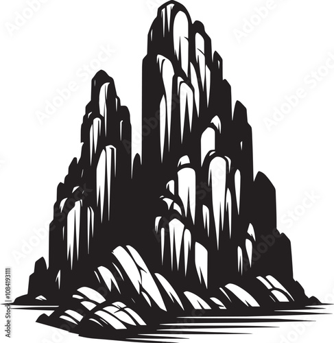 Rock mountain silhouette vector illustration isolated on a white background