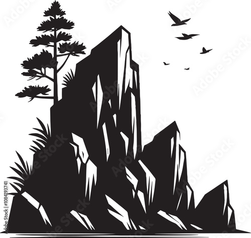 Rock mountain silhouette vector illustration isolated on a white background