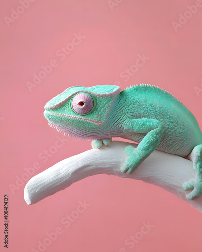 Chameleon displaying colorful adaptation studio setting animal portrait vibrant background close-up nature's nuances photo