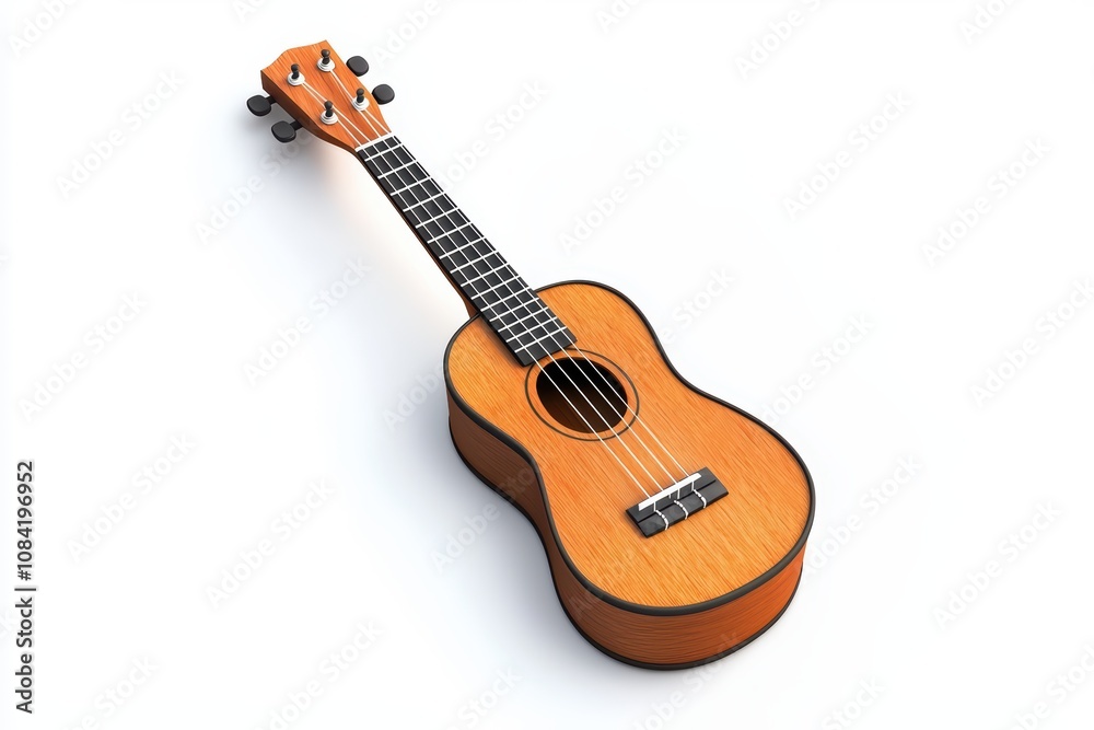 Fototapeta premium A beautiful wooden ukulele with detailed craftsmanship on a white isolated background.