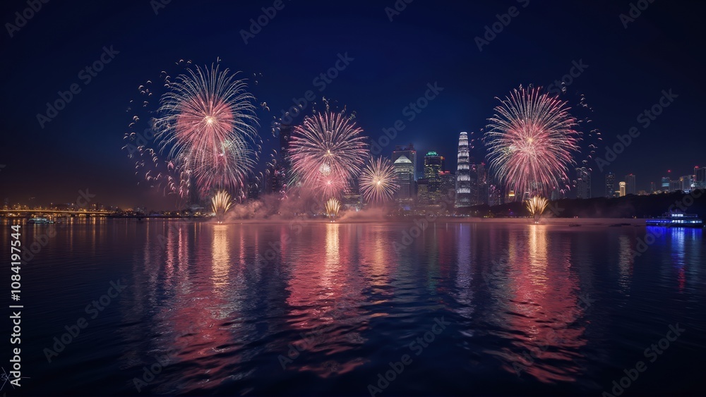 Fototapeta premium fireworks over the river