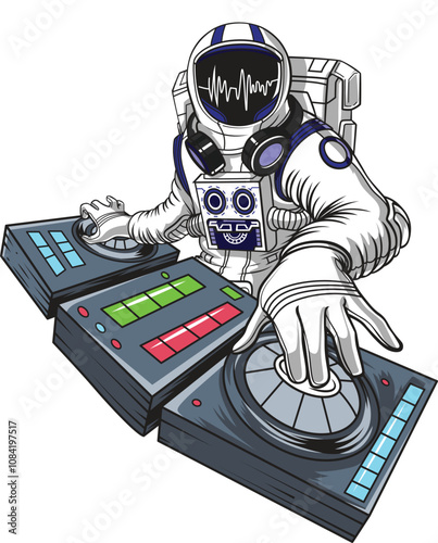 DJ astronaut, spaceman music vector  illustration