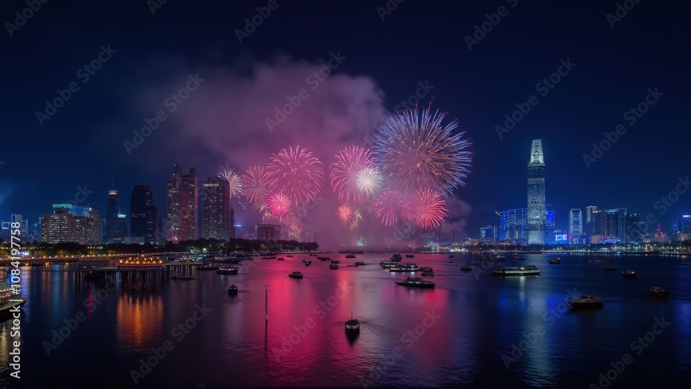 Obraz premium fireworks over water