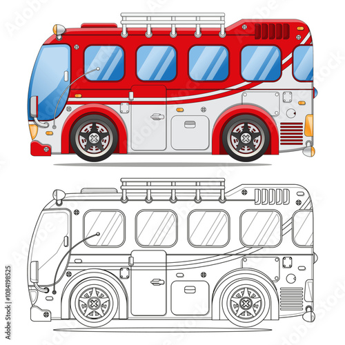 Intercity bus. Side view. Coloring. Isolated on white background. Vector illustration. 