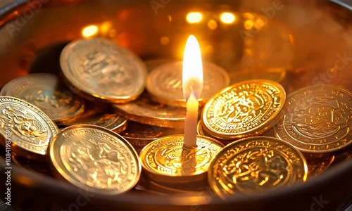Hanukkah gelt coins in a bowl, traditional treat, December 14