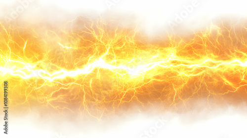 Golden Lightning Bolt Abstract Background: Energy Streaks Flash Across a Bright, Hazy, Yellow and White Canvas, Creating a Dynamic, Powerful Visual